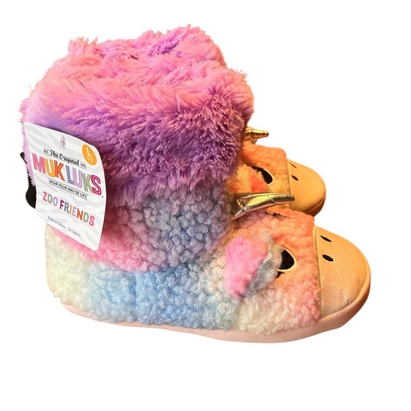 Muk Luks Summer Sunset Pink/Purple Unicorn Slippers Little Girls Size 1-2 - Picture 6 of 13